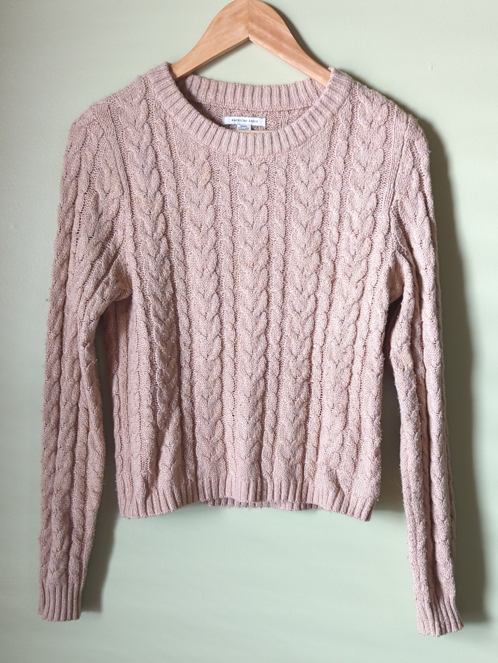 American Eagle Outfitters Oatmeal Cable Knit Crewneck Sweater